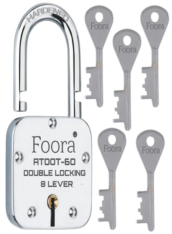 Foora قفل فورا أتوت المزدوج شديد التحمل 60 مم للمنزل والأبواب والبوابات وأبواب المحلات | عبوة من 10 أقفال مع مفاتيح | قفل أمان فولاذي مقاوم للصدأ للأبواب الرئيسية والبوابات - Image 3